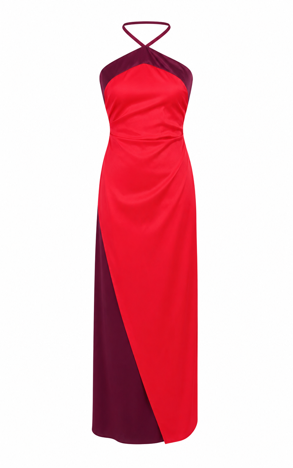 Red | Vestido Largo Elegante de Satén con Escote Cruzado