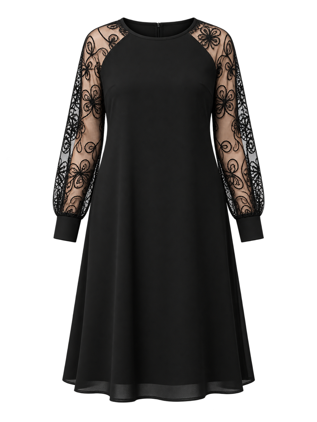 Anel | Vestido negro de encaje de manga larga