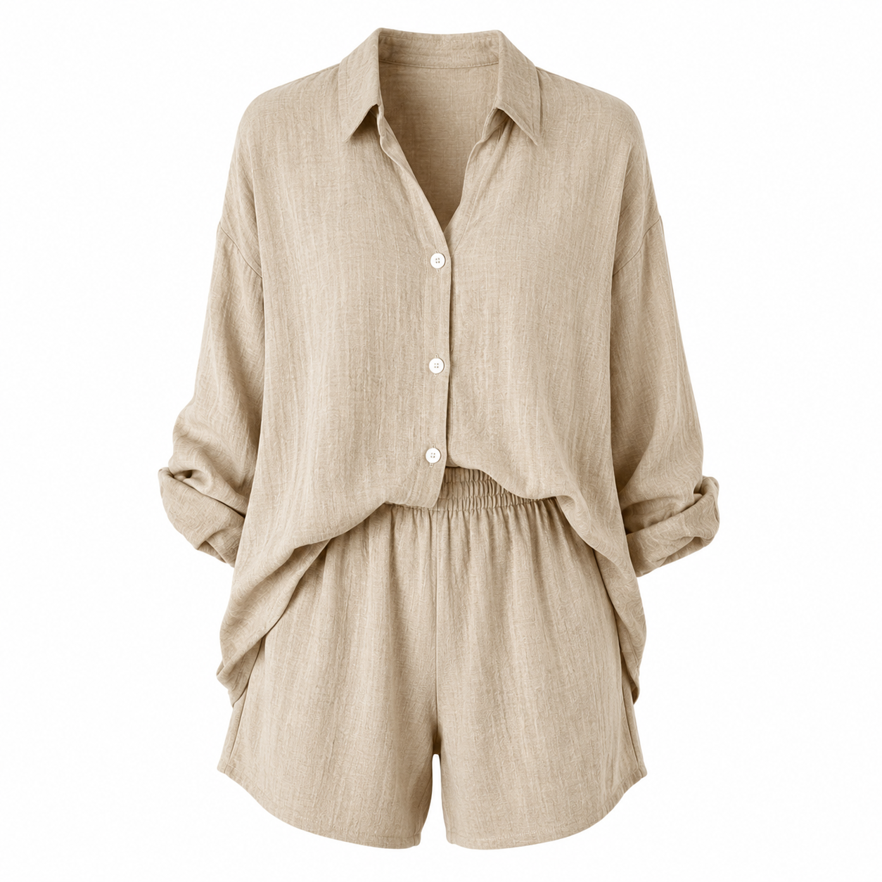 Paloma | Conjunto de dos piezas compuesto por una camisa de manga larga y unos pantalones cortos para mujer