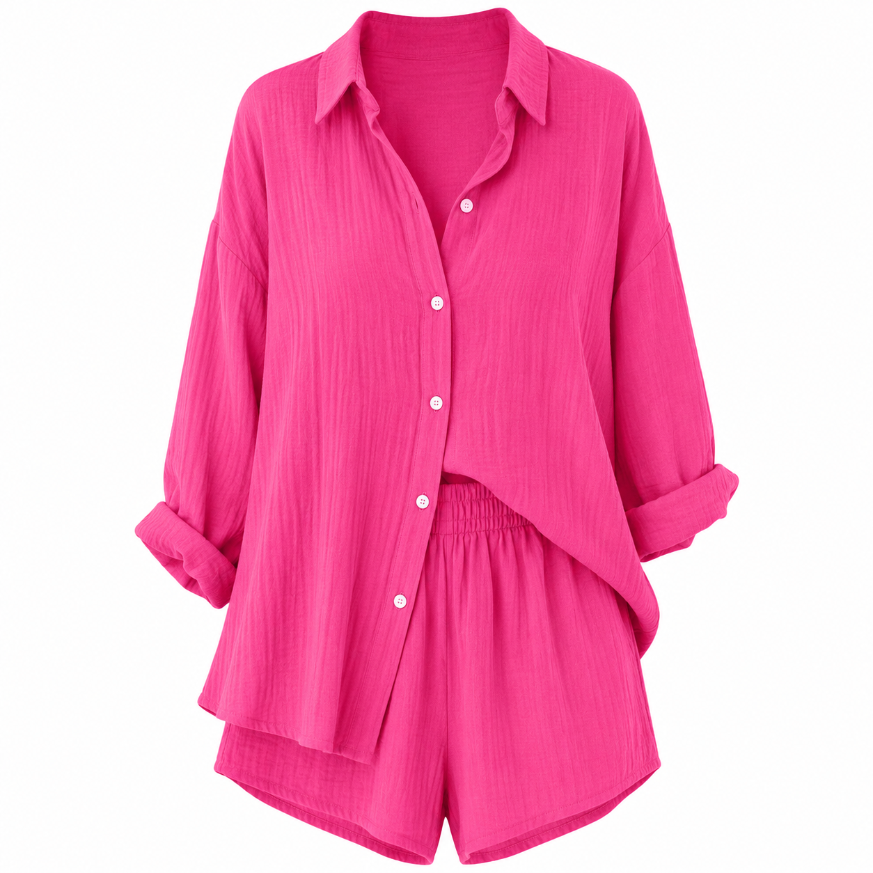 Paloma | Conjunto de dos piezas compuesto por una camisa de manga larga y unos pantalones cortos para mujer
