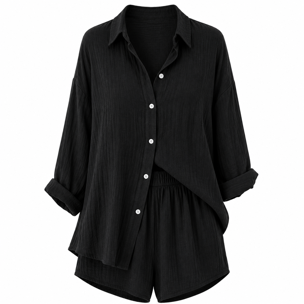 Paloma | Conjunto de dos piezas compuesto por una camisa de manga larga y unos pantalones cortos para mujer