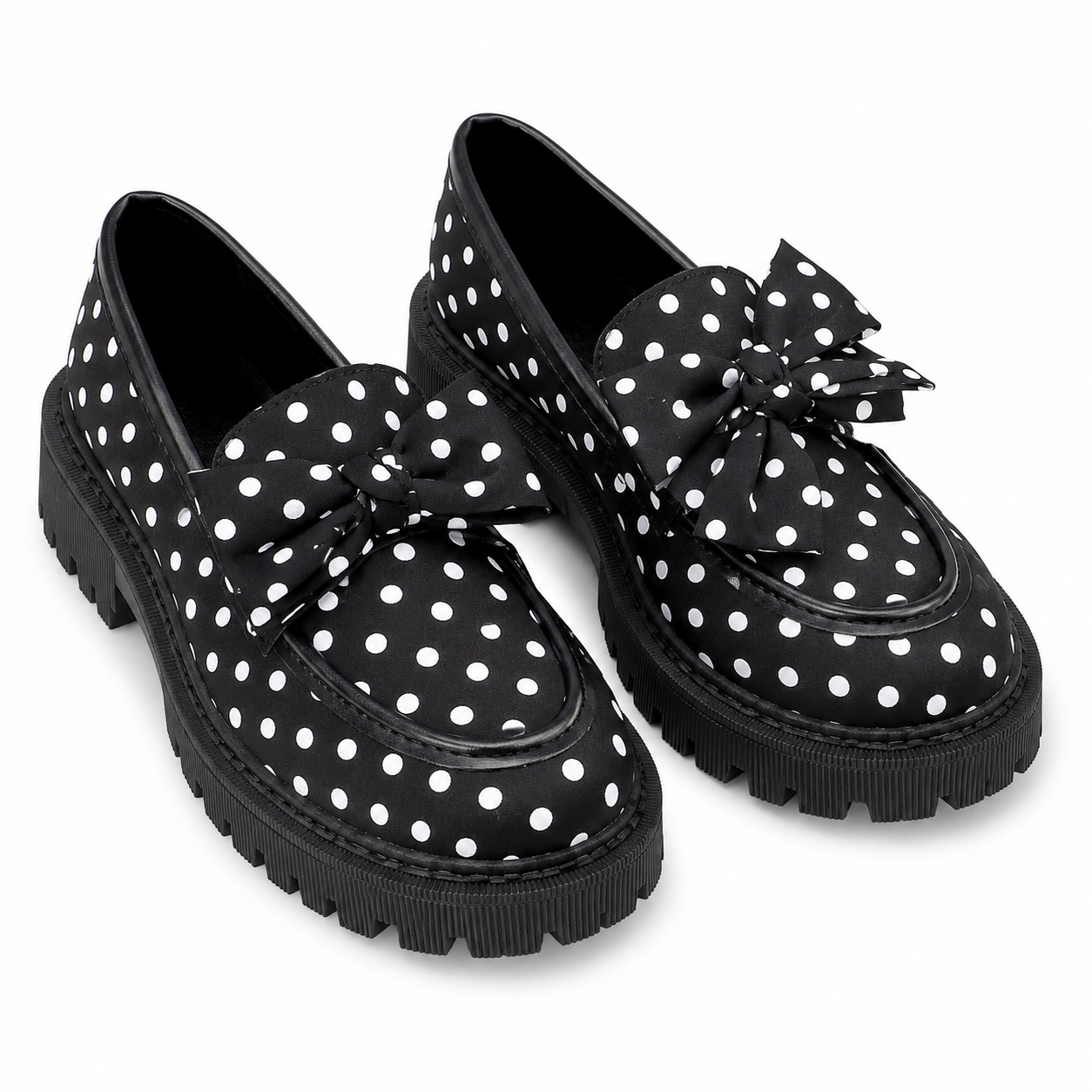 Amber | Mocasines de mujer con suela plana, estampado de lunares y lazo