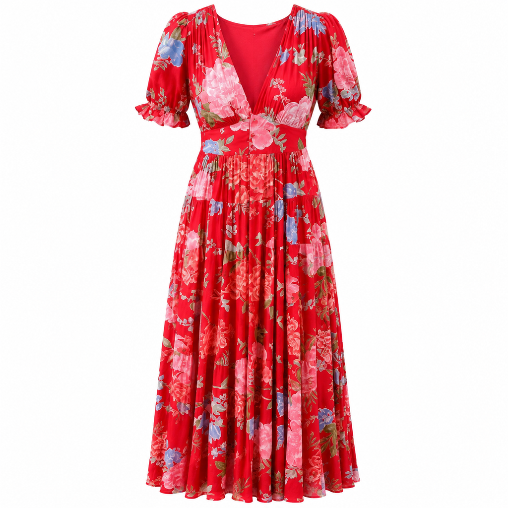 Minelda |  elegante vestido de flores con cuello en V y bolsillos
