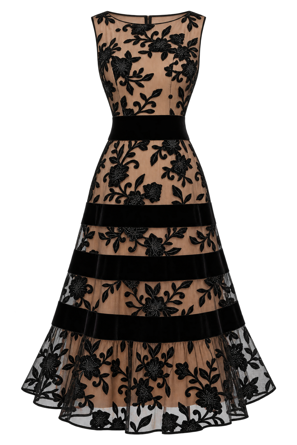Elif | Vestido Midi Negro Encaje Floral