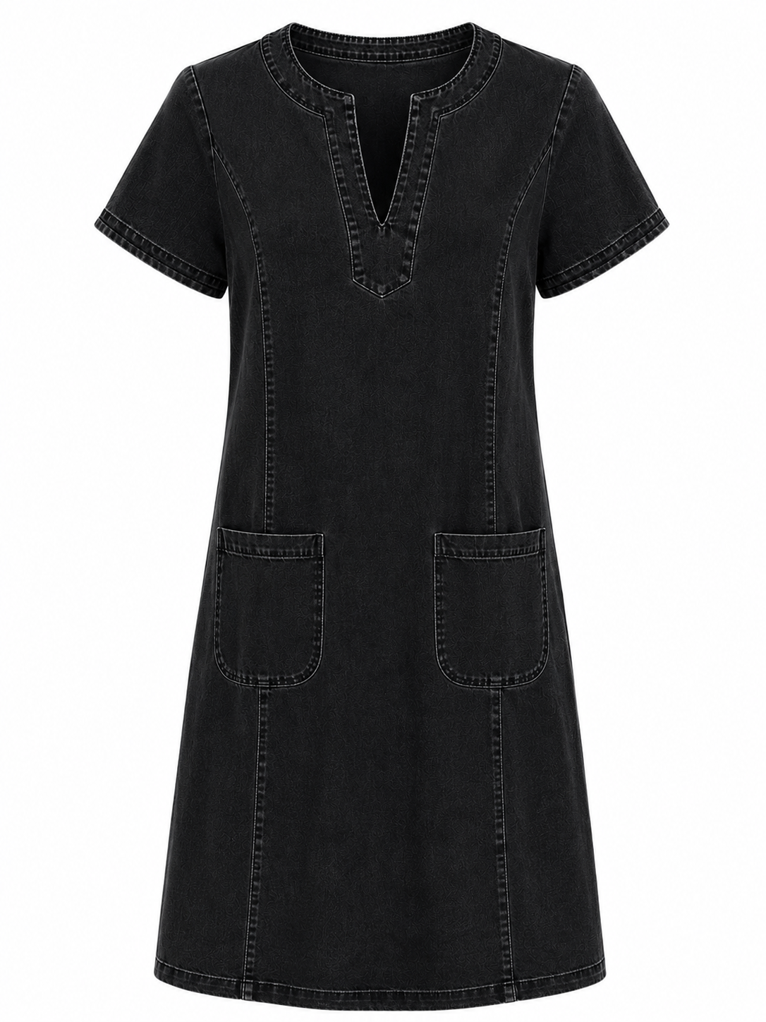 Liz | Vestido holgado de corte recto con bolsillo y escote en V pequeño