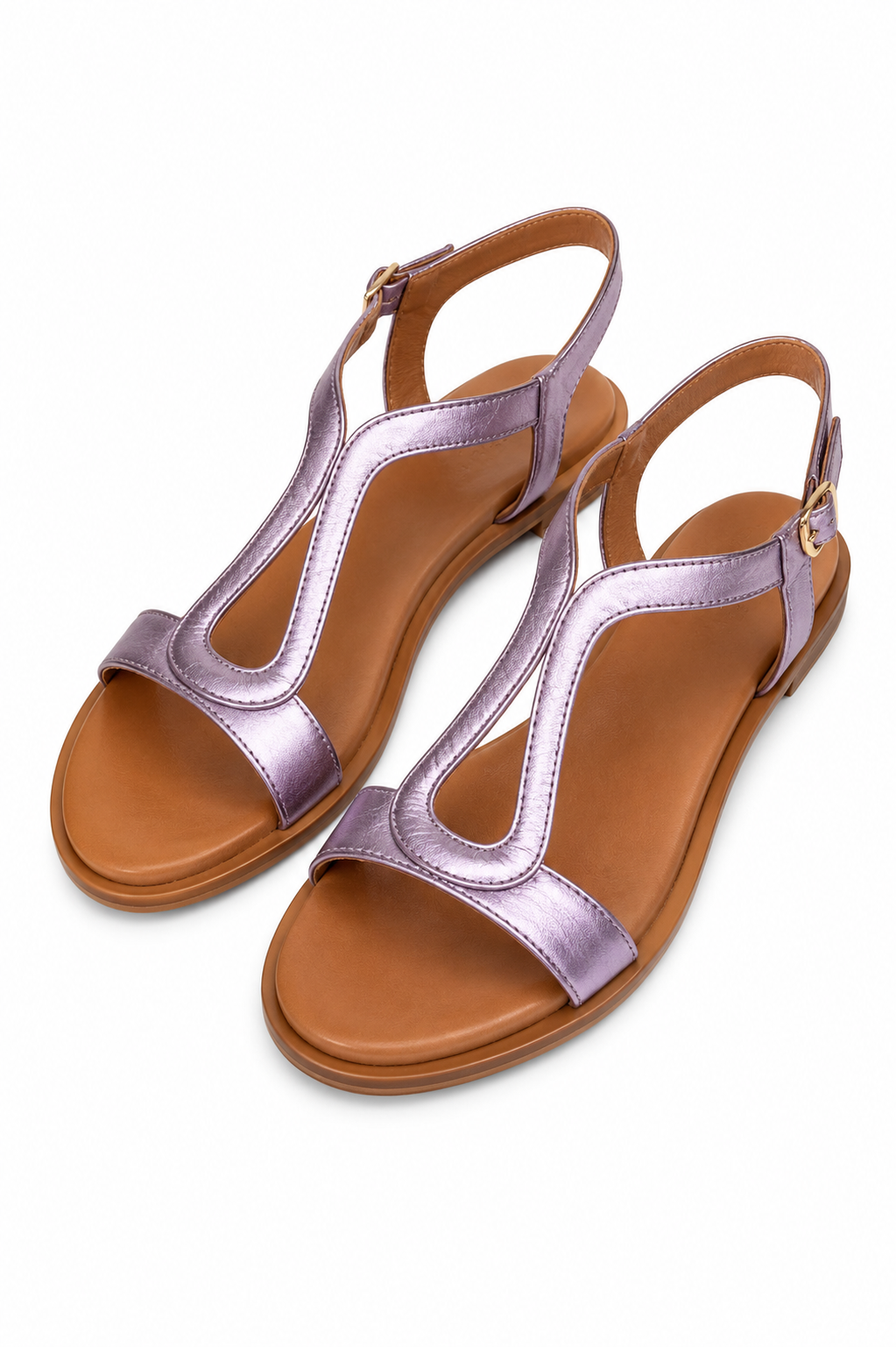 Mariluz | Sandalias Planas para Mujer con Diseño en T y Acabado Metálico