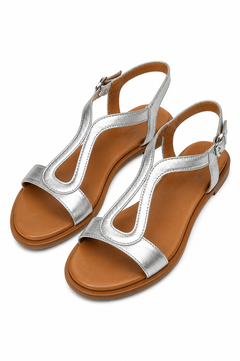 Mariluz | Sandalias Planas para Mujer con Diseño en T y Acabado Metálico