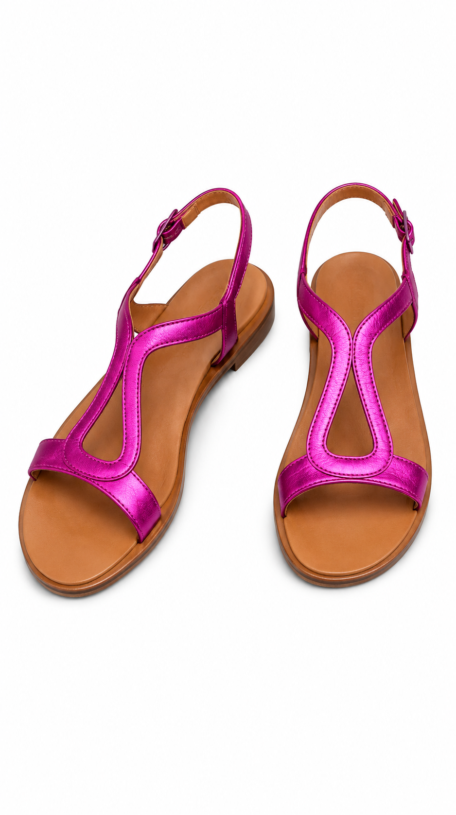Mariluz | Sandalias Planas para Mujer con Diseño en T y Acabado Metálico