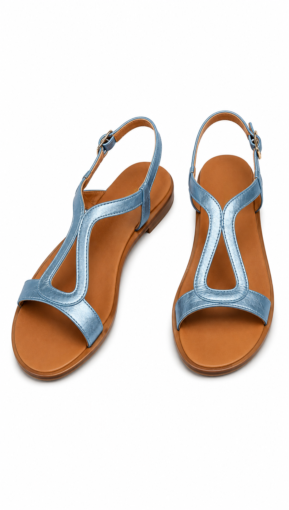 Mariluz | Sandalias Planas para Mujer con Diseño en T y Acabado Metálico