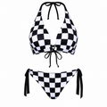 Coral | Bikini Triangular de Cuadros con Amarres Ajustables