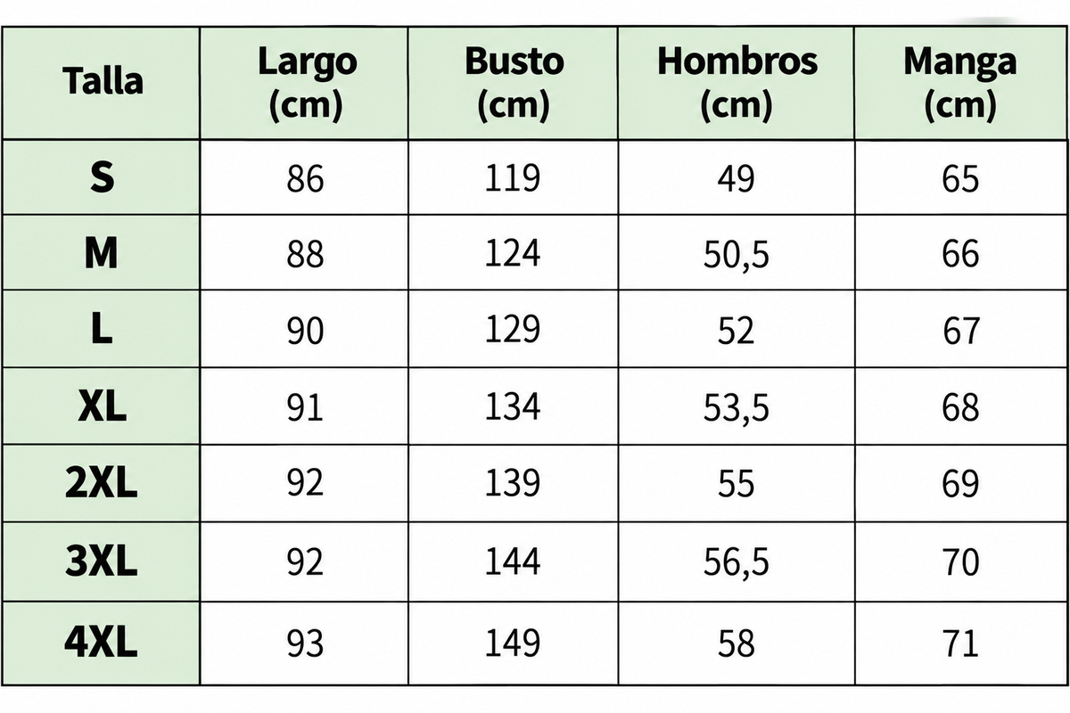 Orian |  Chamarra de campo vintage size chart