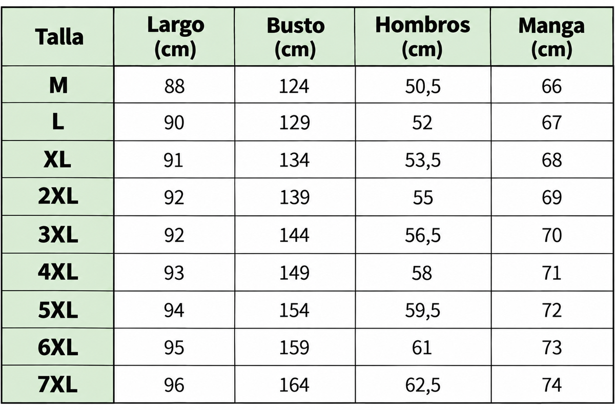 Arturo |  Chamarra Ligera de Entretiempo size chart