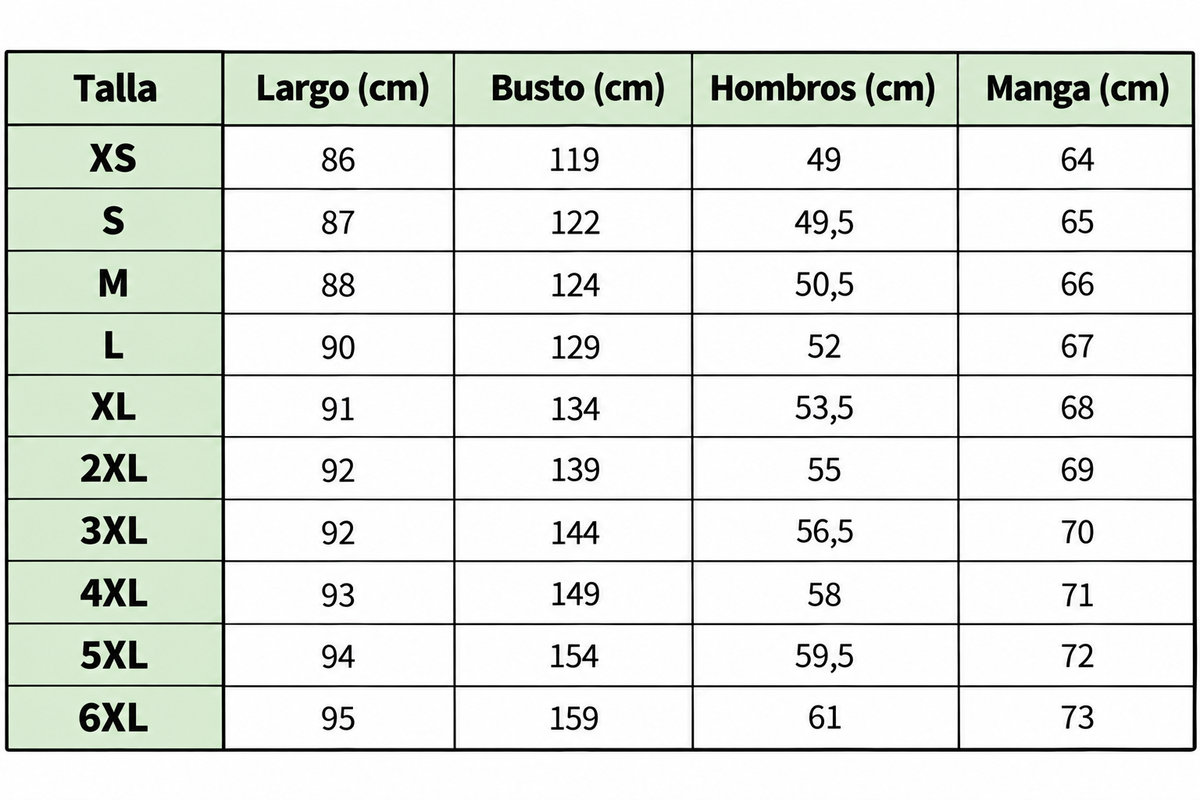 Hams | Bomber Efecto Cuero size chart